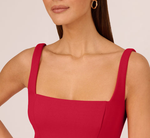 Sleeveless Midi Dress With Square Neck And Tiered Skirt In Matador Red