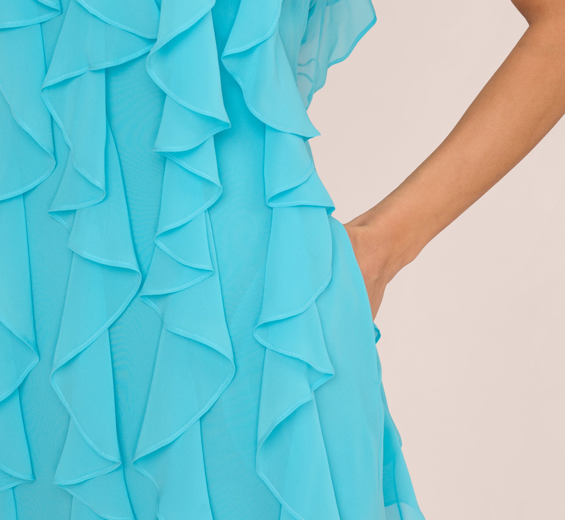 Ruffle Chiffon Halter Dress With Pockets In Azure Blue Adrianna