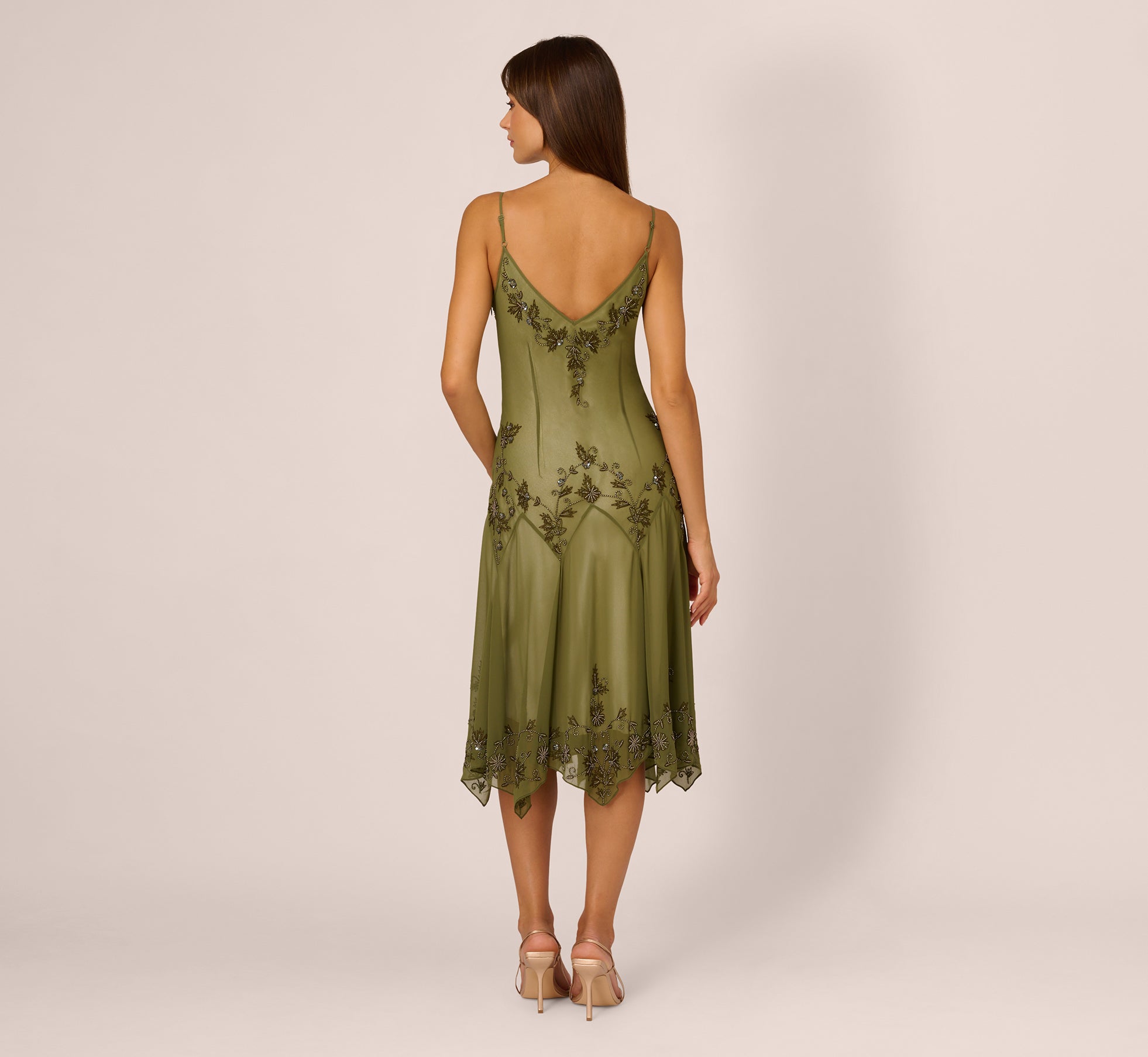 Olive Green Satin V Neck Floor Length Dress – Lisposa
