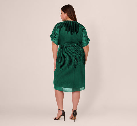 Plus Size Beaded Faux Wrap Dress With Dolman Sleeves In Dark Ivy