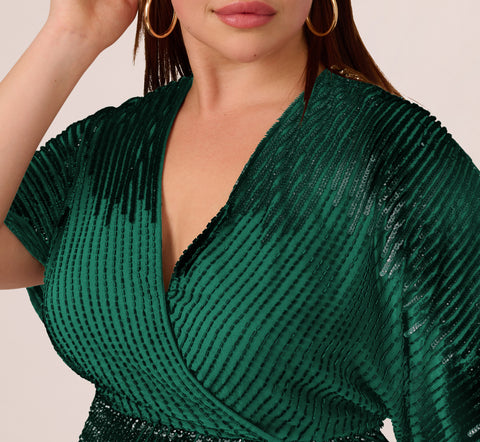 Plus Size Beaded Faux Wrap Dress With Dolman Sleeves In Dark Ivy