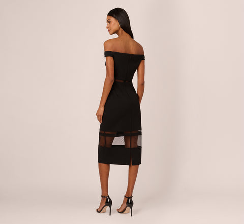 Off The Shoulder Sheath Dress With Sheer Panel Details In Black