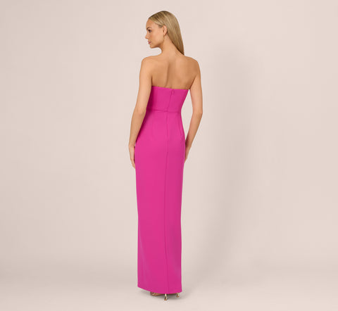 Knit Crepe Strapless Gown With Asymmetrical Neckline In Electric Passion