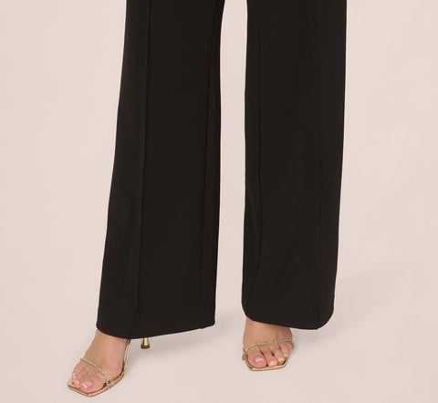 Knit Crepe Tuxedo Jumpsuit With Halter Neckline In Black