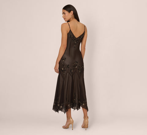 Vintage Beaded Fairy Ankle-Length Dress With Sharkbite Hem In Black Nude