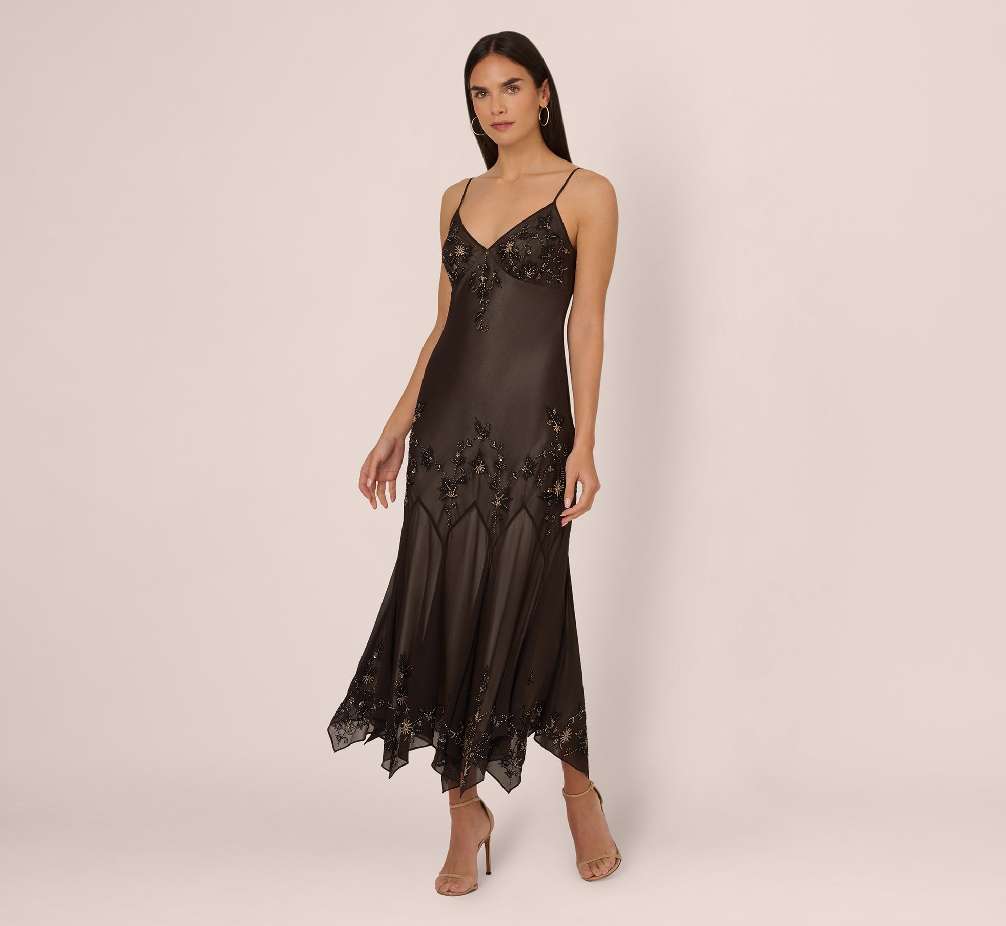 Vintage Beaded Fairy Ankle-Length Dress With Sharkbite Hem In Black Nu –  Adrianna Papell