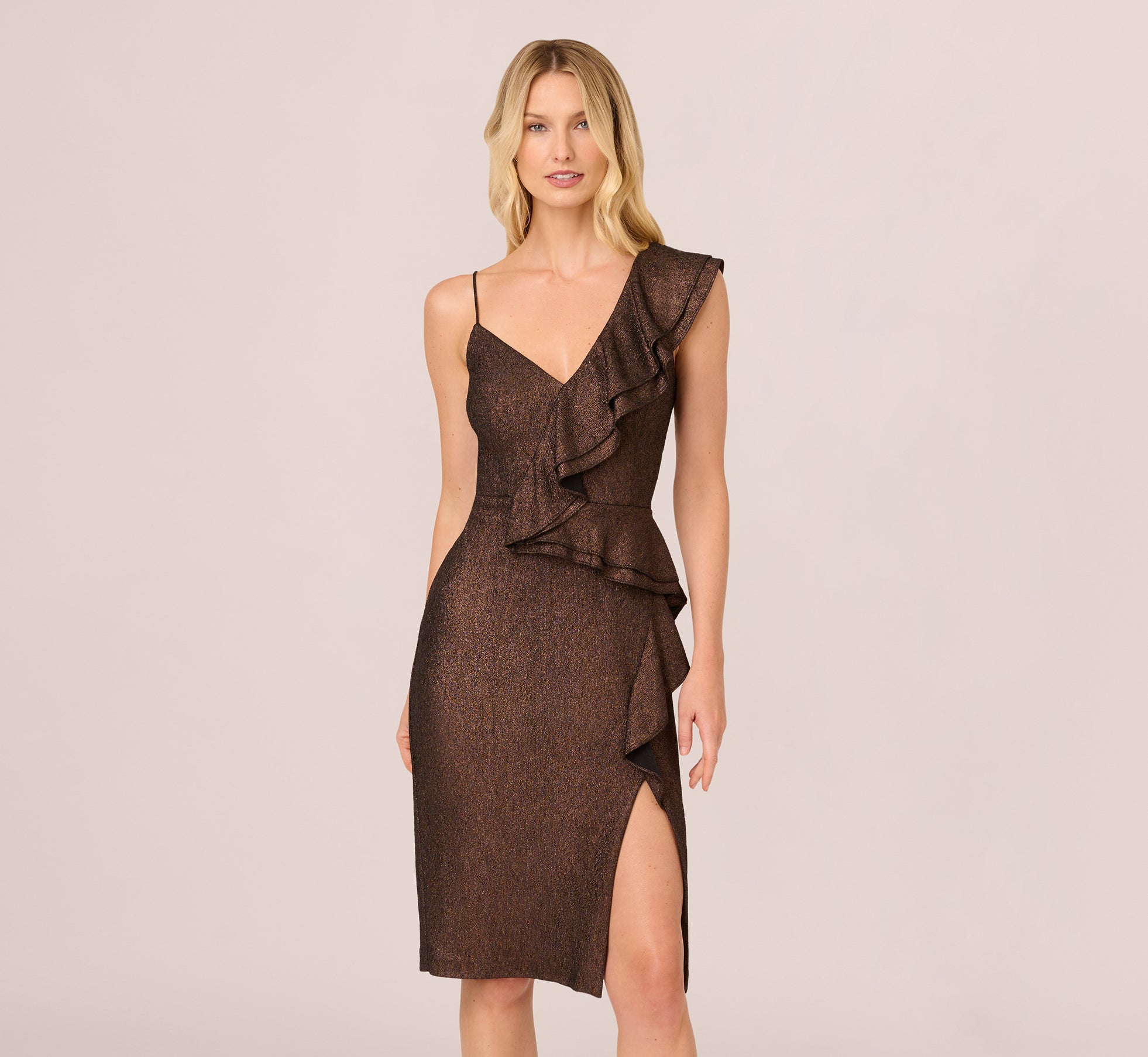 Foiled Knit Midi Dress In Black Bronze 1