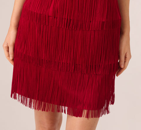 One Shoulder Fringe Mini Dress In Matador Red