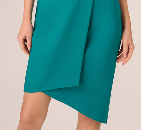 One Shoulder Stretch Crepe Short Dress In Deep Emerald