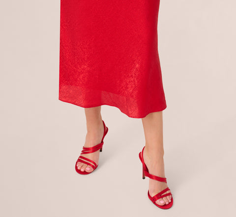 Foil Woven Halter Midi Dress In Red