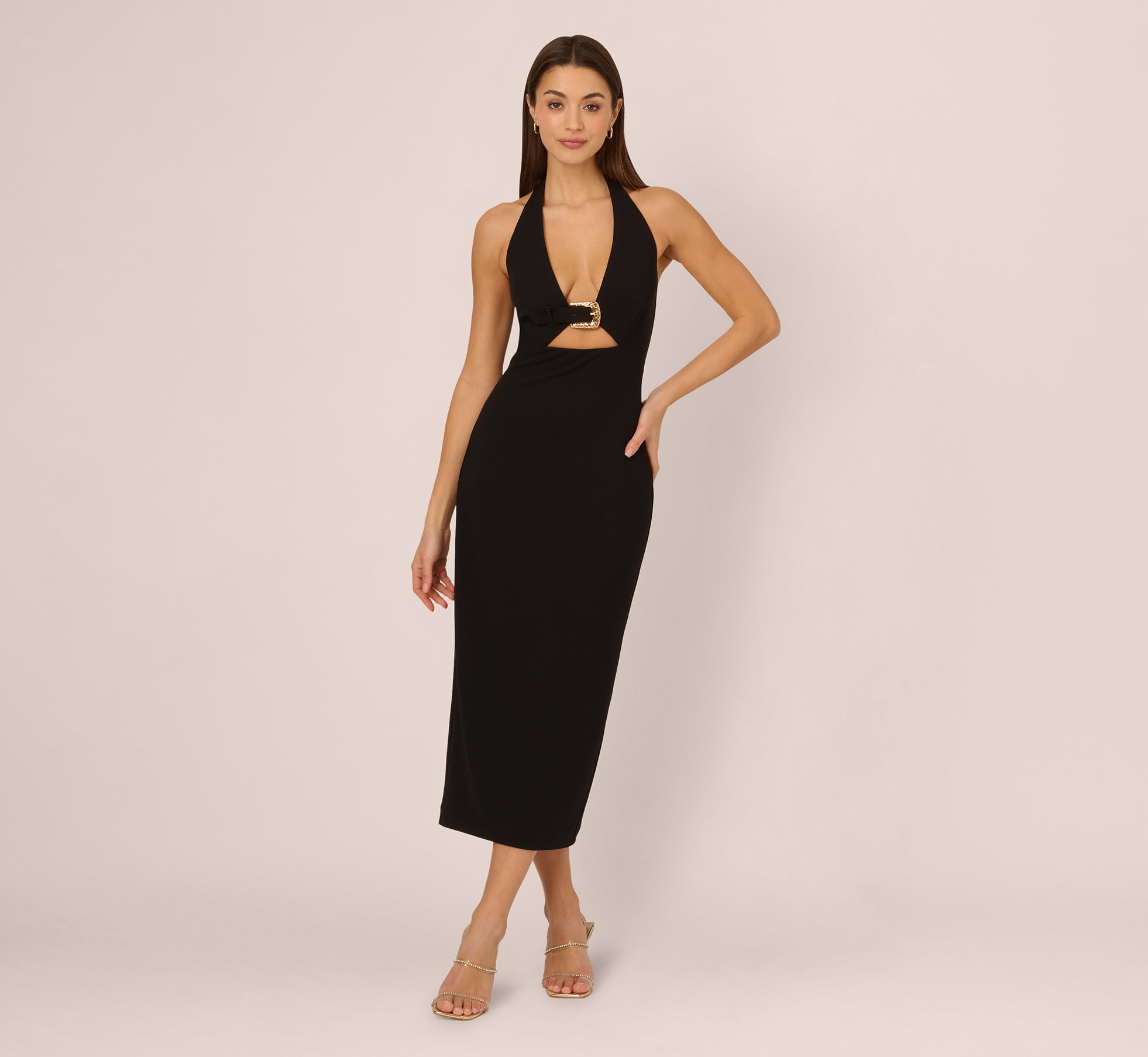 Halter Buckle Detail Midi Dress In Black 1