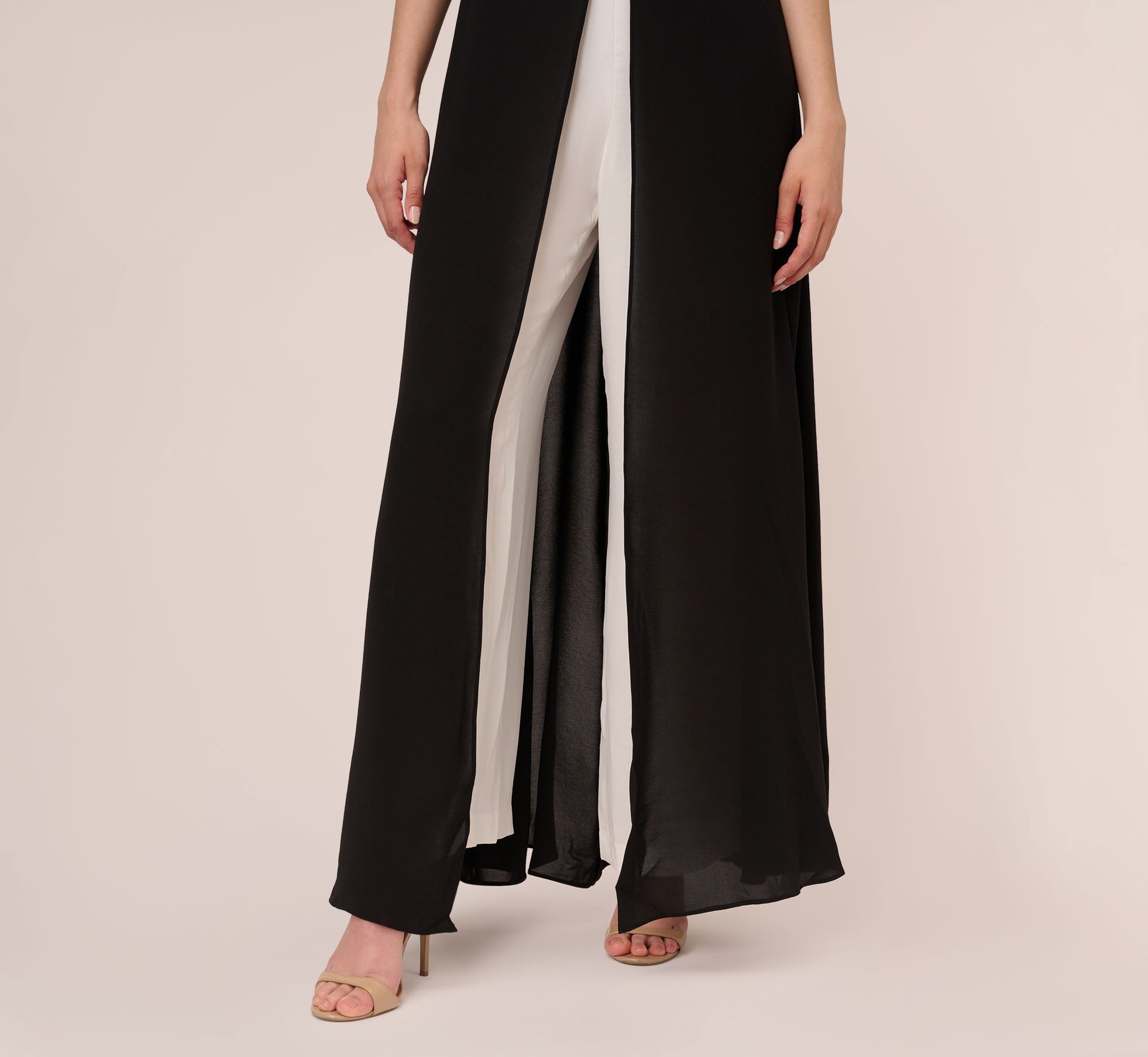 Colorblock Jumpsuit With Skirt Overlay In Black Ivory Adrianna