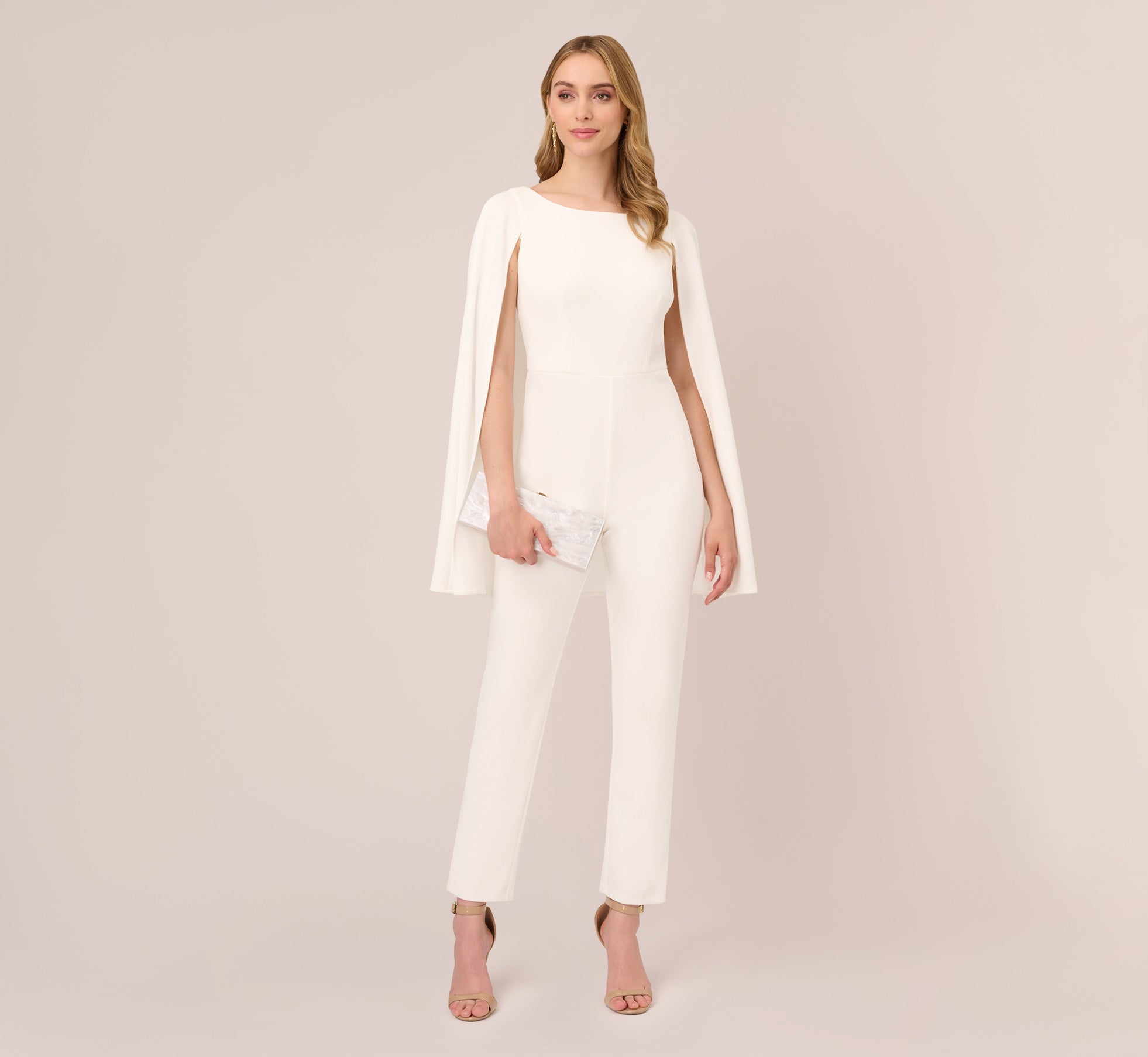 Crepe Jumpsuit With Cape In Ivory Adrianna Papell