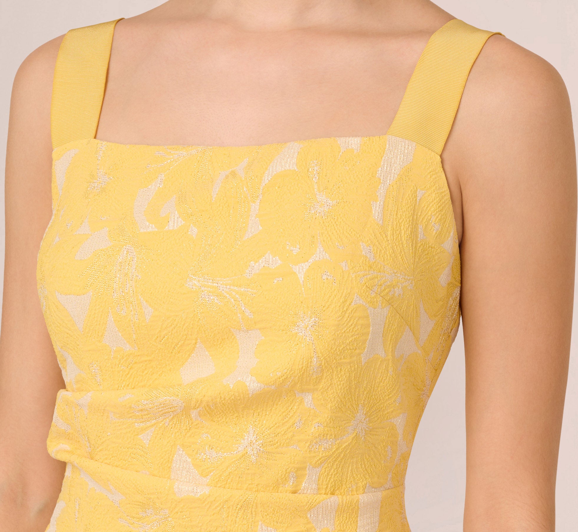 Hibiscus Jacquard Sheath Dress With Tucked Details In Sun