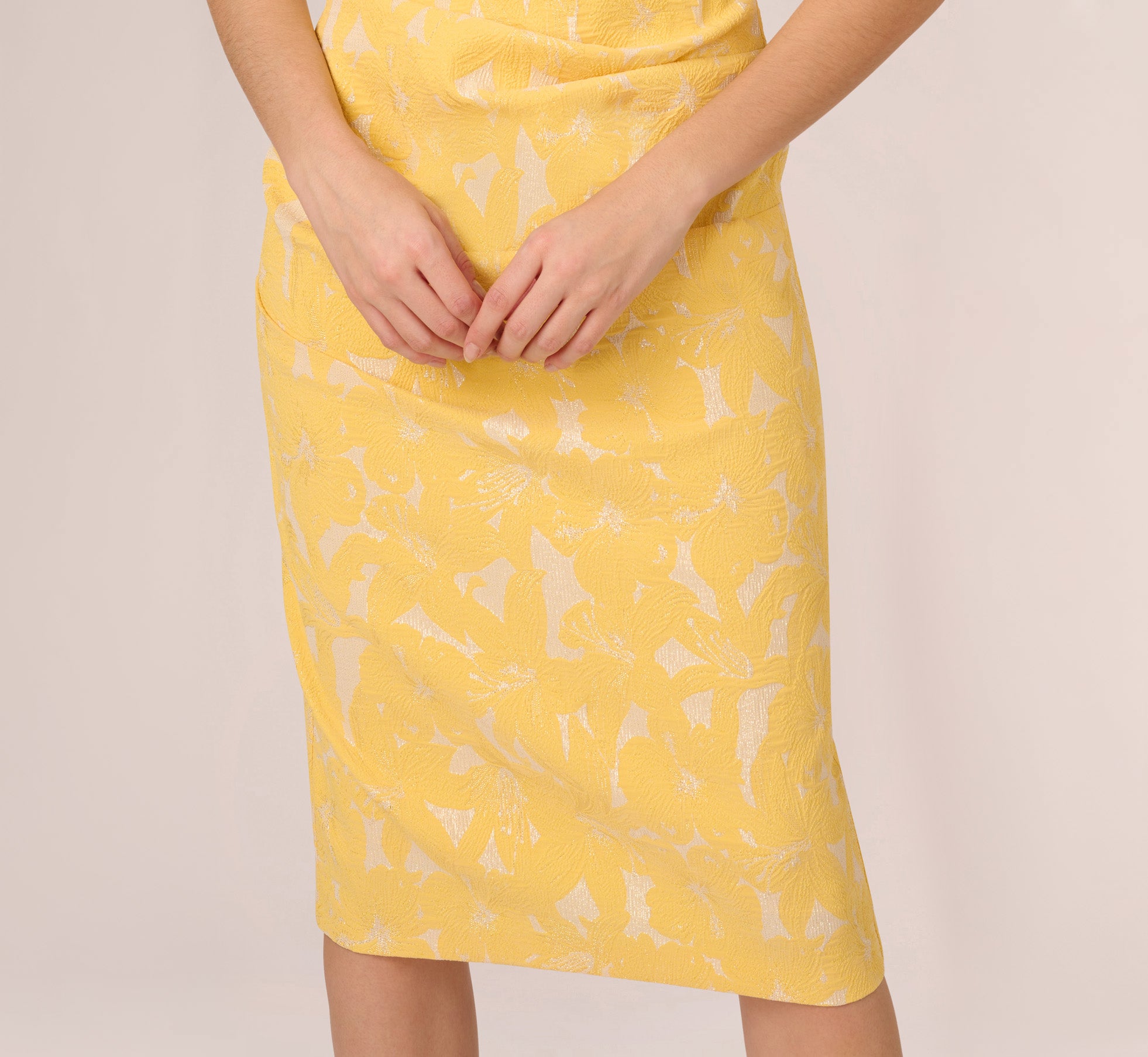 Hibiscus Jacquard Sheath Dress With Tucked Details In Sun