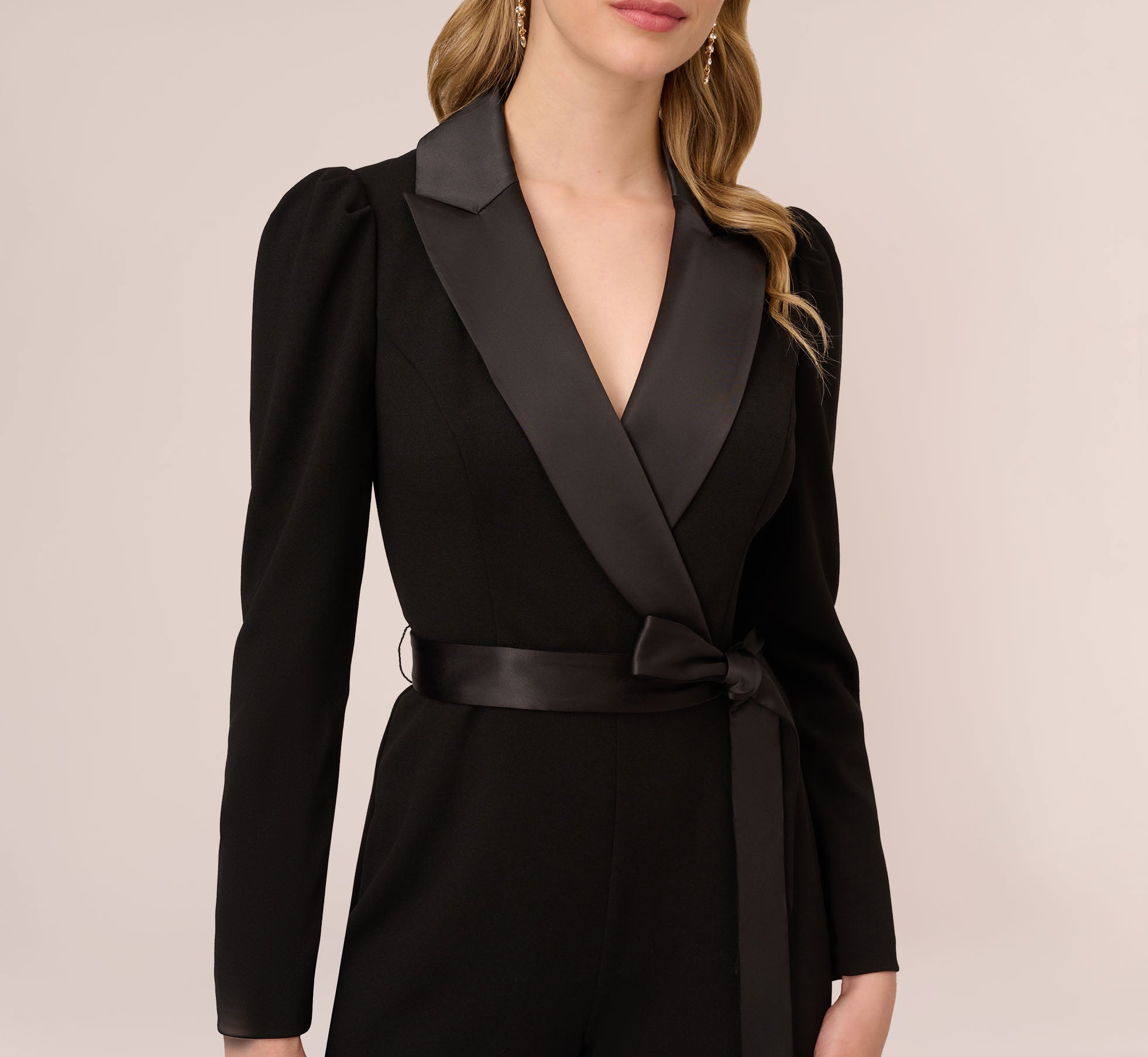 Knit Crepe Tuxedo Jumpsuit In Black | Adrianna Papell