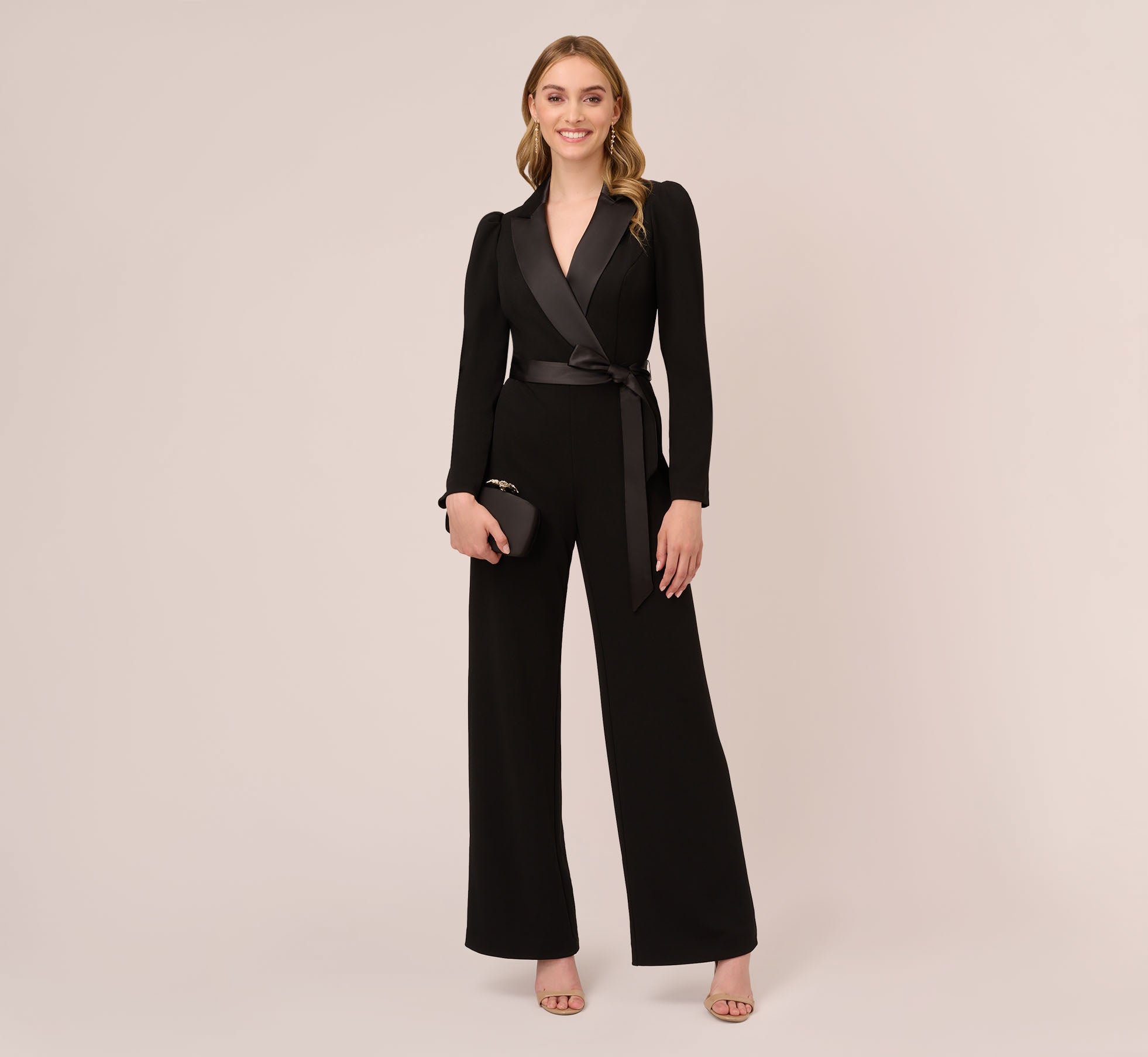 Knit Crepe Tuxedo Jumpsuit In Black Adrianna Papell