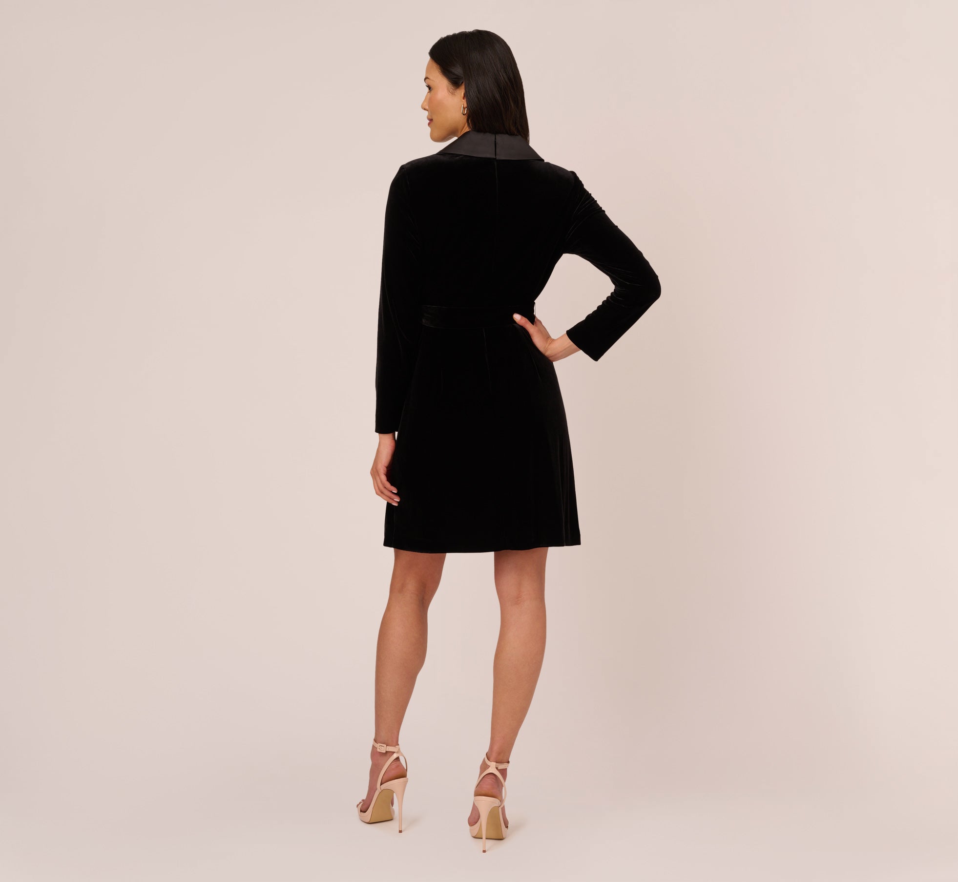 Long Sleeve Velvet Tuxedo Dress In Black Adrianna Papell