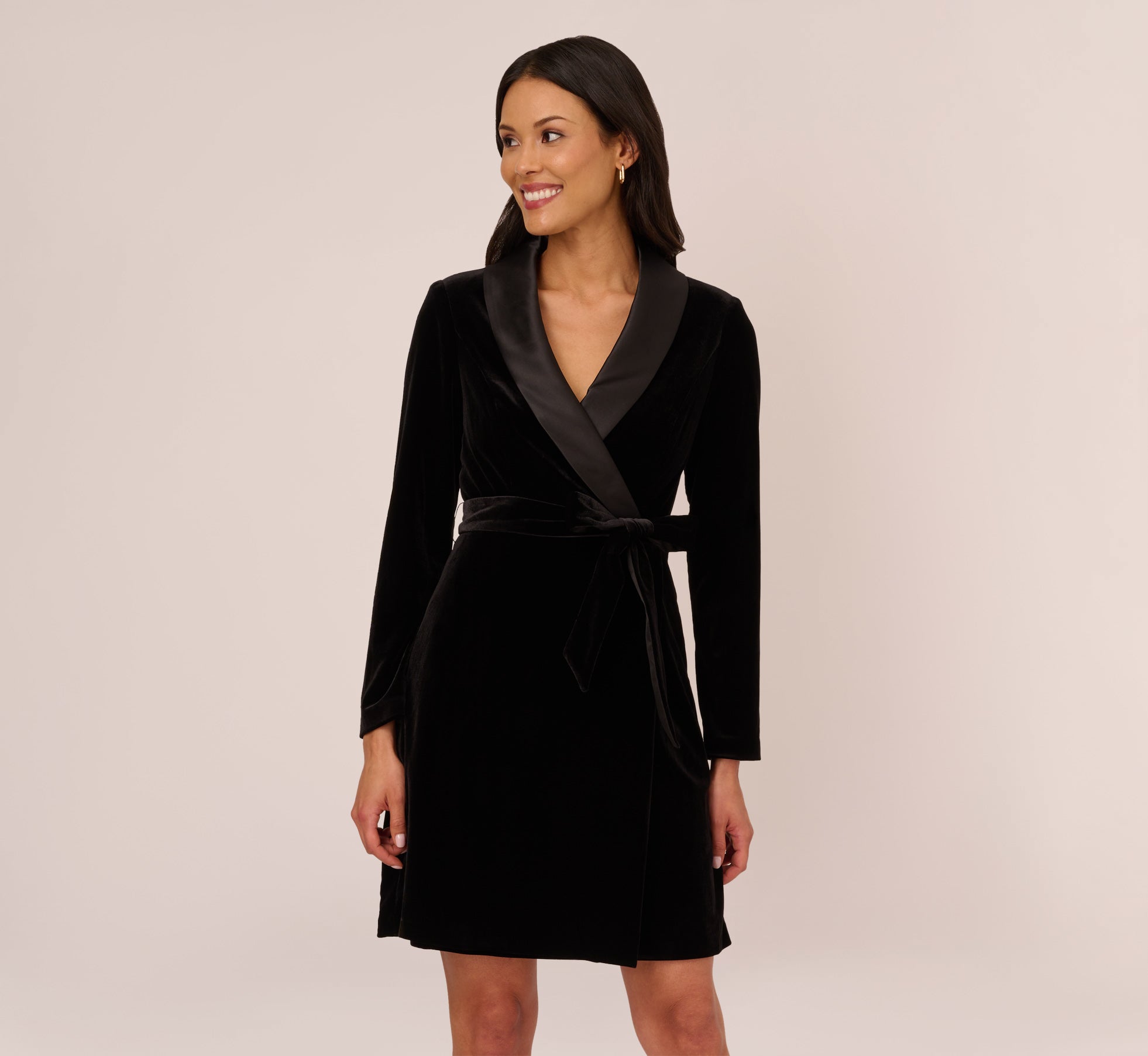 Long Sleeve Velvet Tuxedo Dress In Black – Adrianna Papell