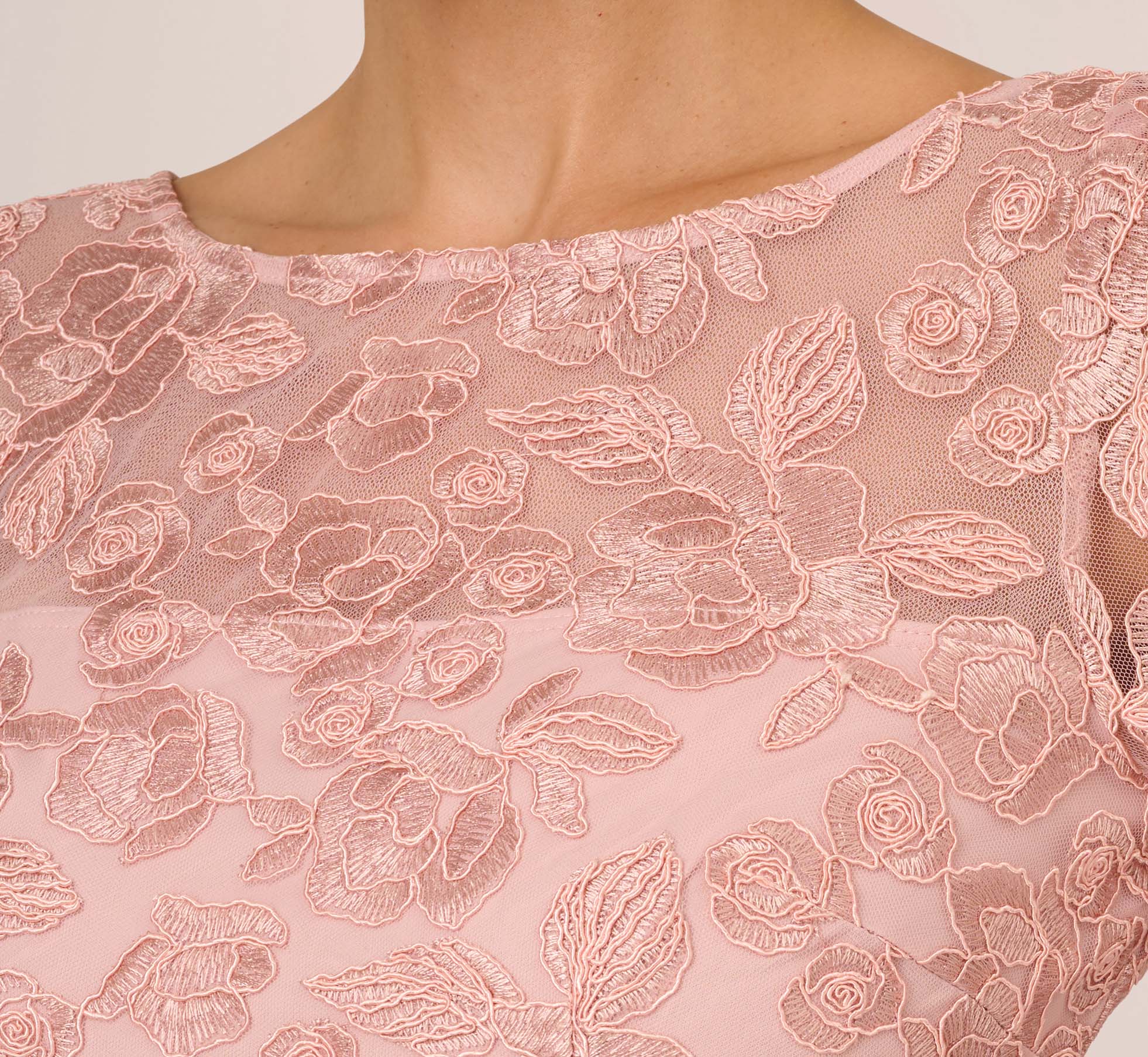 Bell Sleeve Rose Embroidered Sheath Dress In Dusty Rose Adrianna