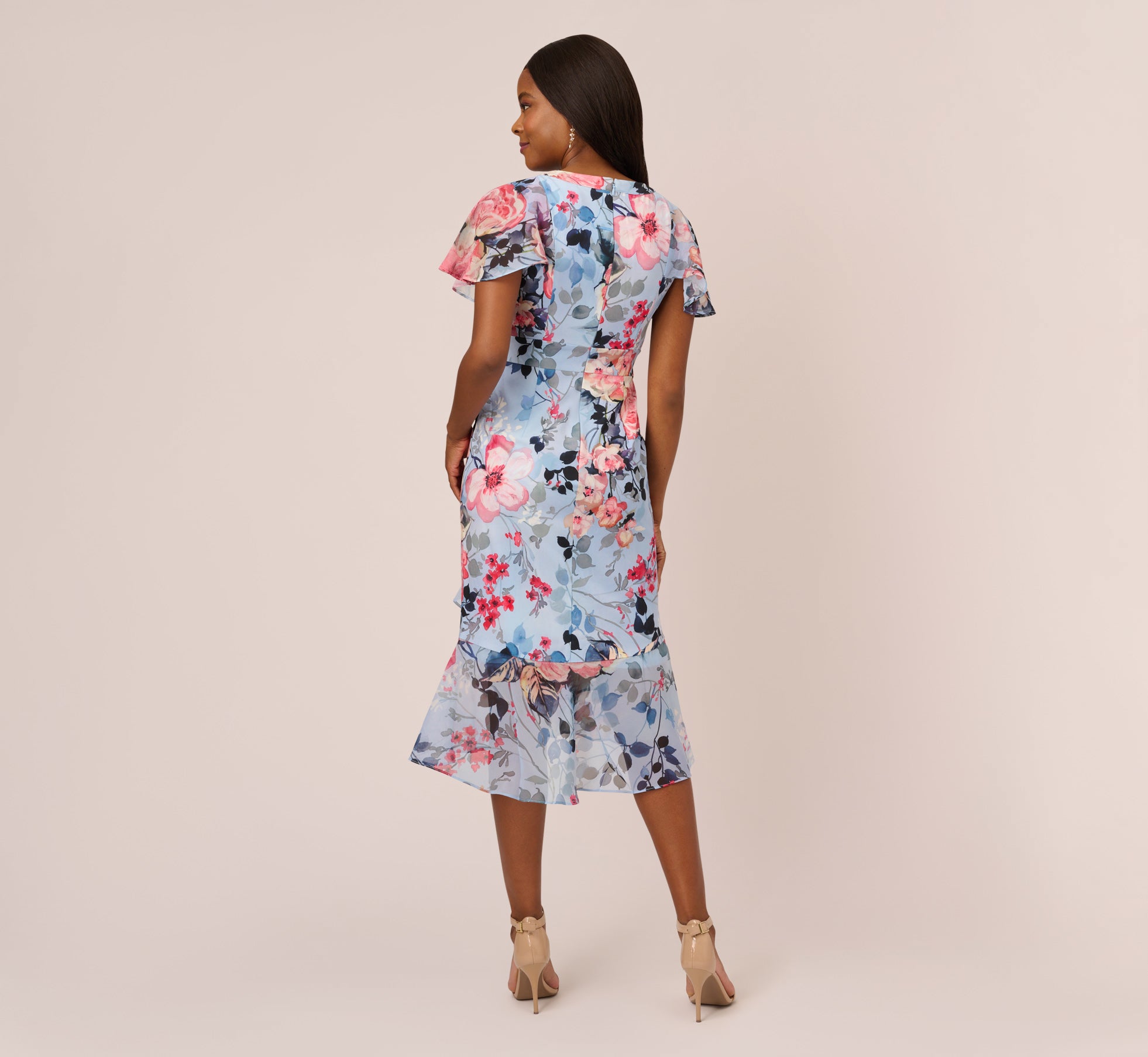 Floral Faux Wrap Dress In Blue Multi Adrianna Papell