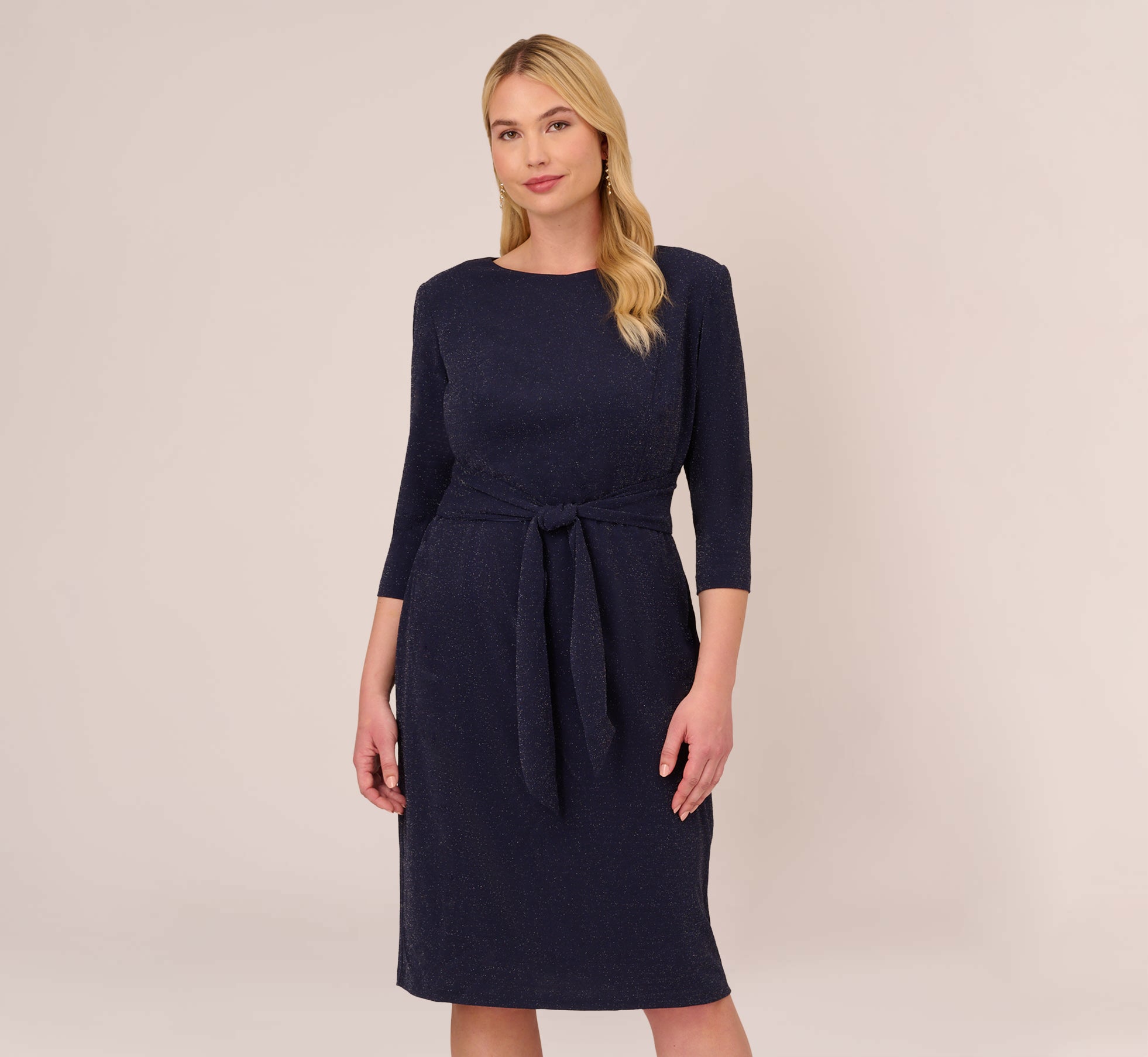 Plus Size Metallic Knit Dress In Light Navy