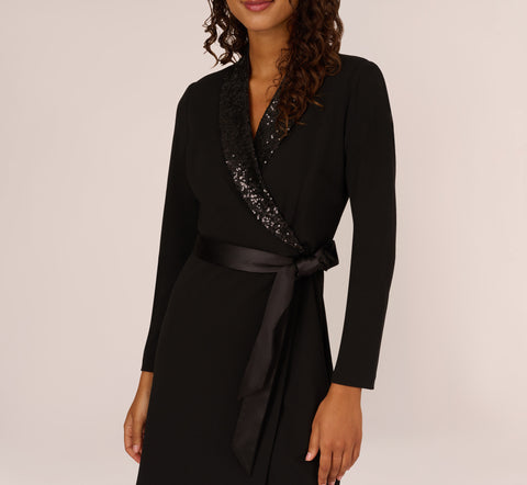 Sequin Collar Tuxedo Dress In Black