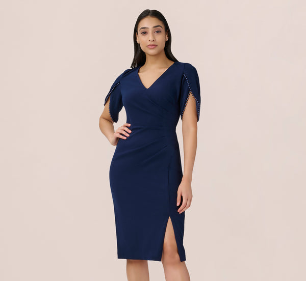 Adrianna Papell Pearl-Trim Cocktail Dress - Navy Satin - Size 2