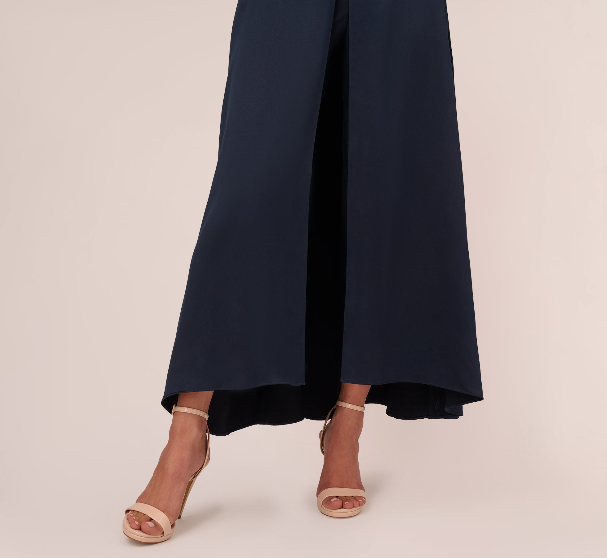 Satin Crepe Ruffled Cropped Jumpsuit In Dark Navy Adrianna Papell