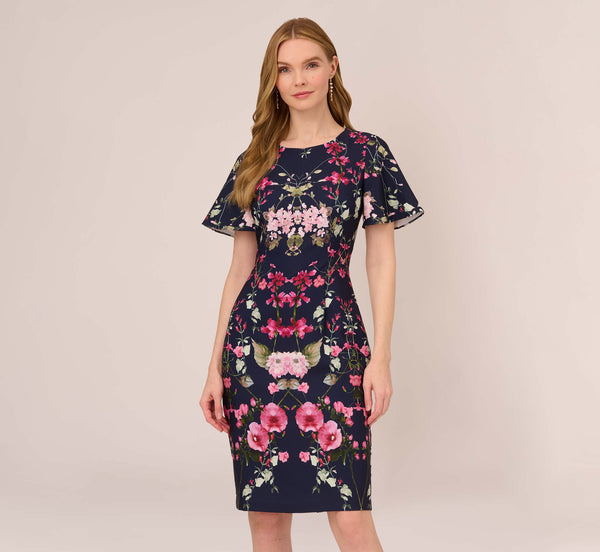 Calvin klein floral embroidered sheath clearance dress