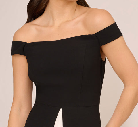 Colorblock Off The Shoulder Wide Leg Jumpsuit In Black Ivory