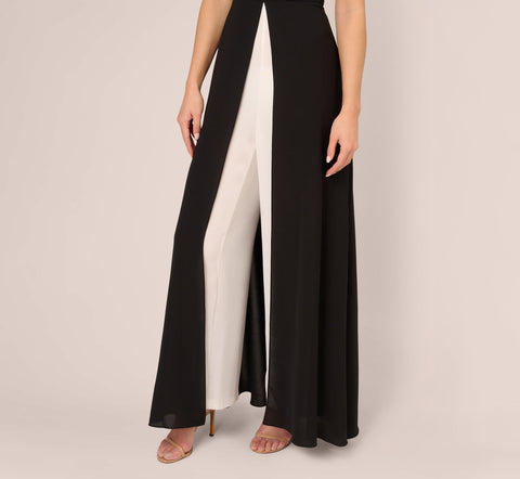 Colorblock Off The Shoulder Wide Leg Jumpsuit In Black Ivory