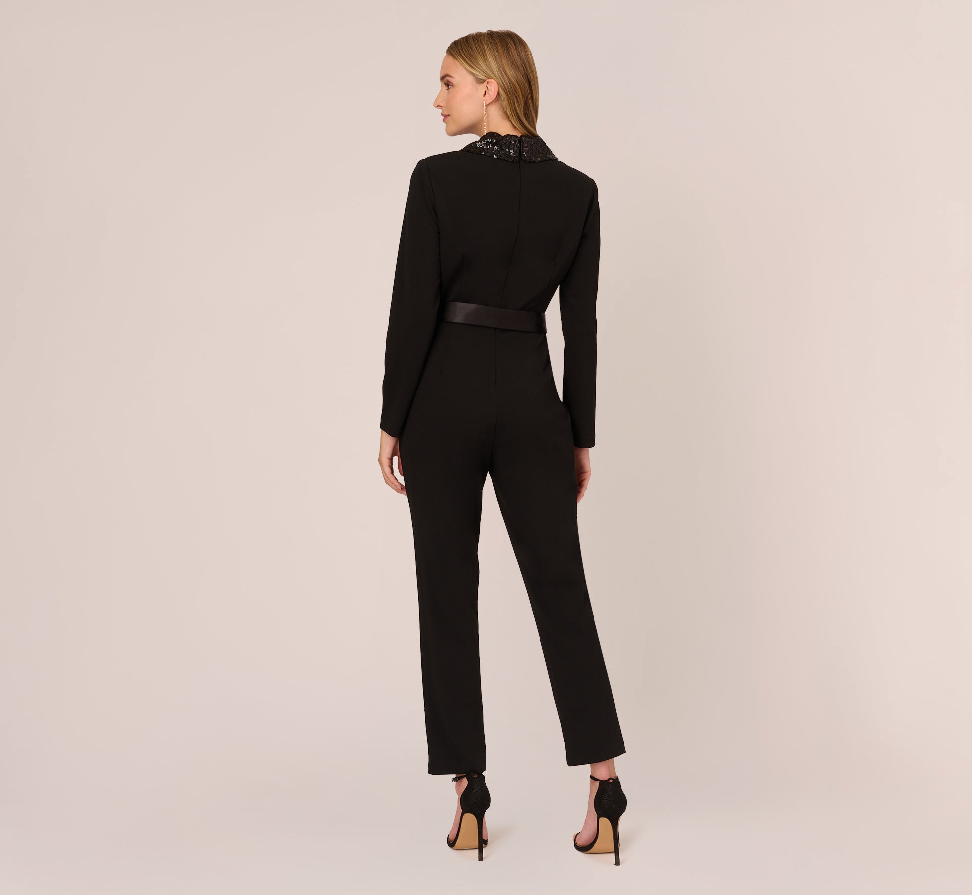 Hand-Sequined Crepe Tuxedo Jumpsuit In Black | Adrianna Papell