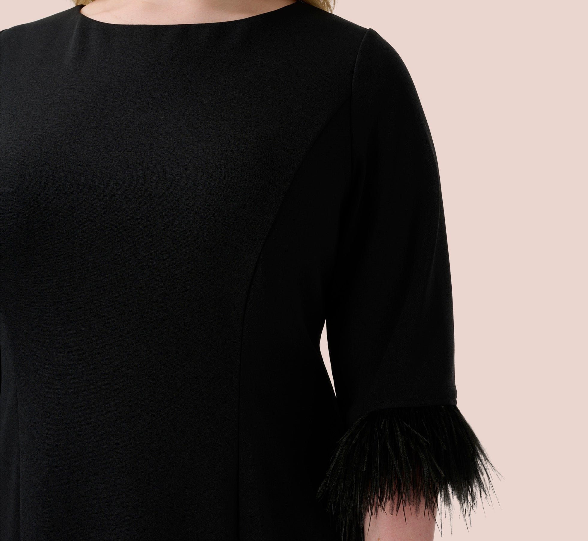 Popular Plus Size Vintage Black Asymmetrical Feather Long Sleeve Shift Dress Puffy Sleev