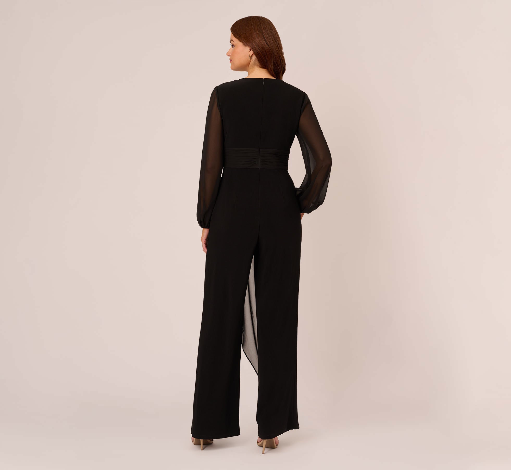 Long Sleeve Jersey Jumpsuit With Chiffon Details In Black