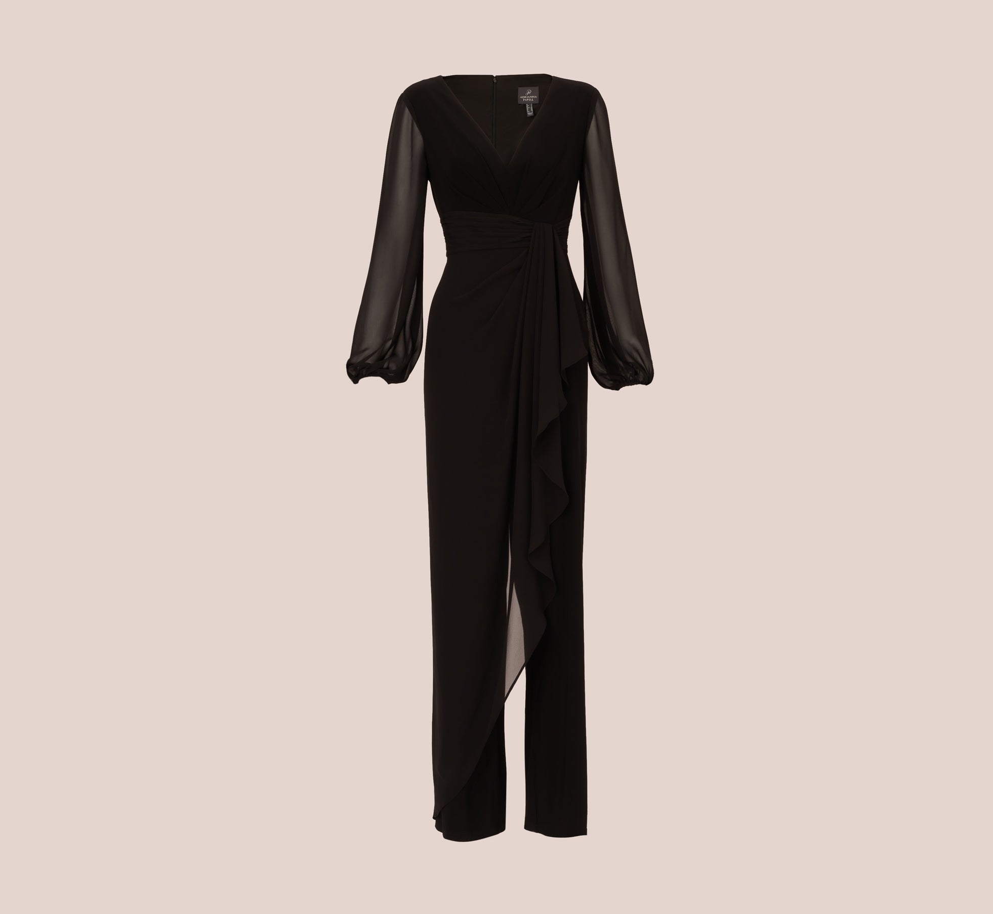 Long Sleeve Jersey Jumpsuit With Chiffon Details In Black