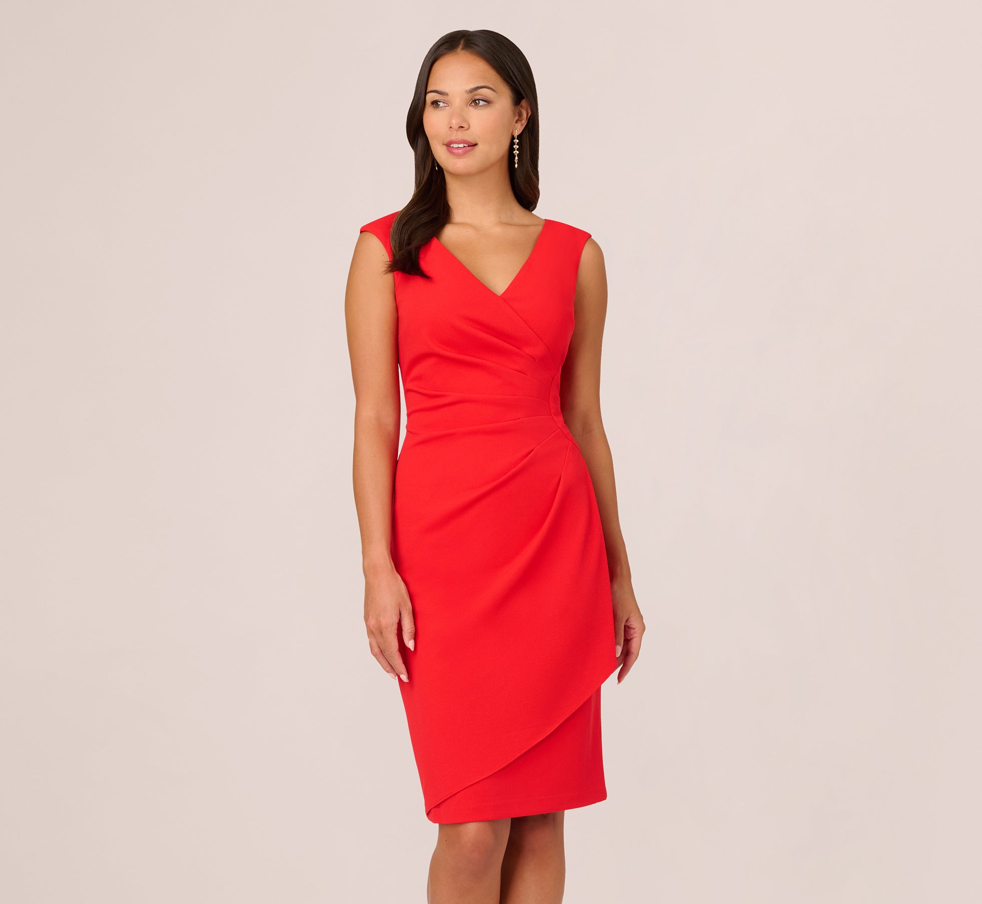 Crepe Sheath Dress With Draped Details In Red Crush 1