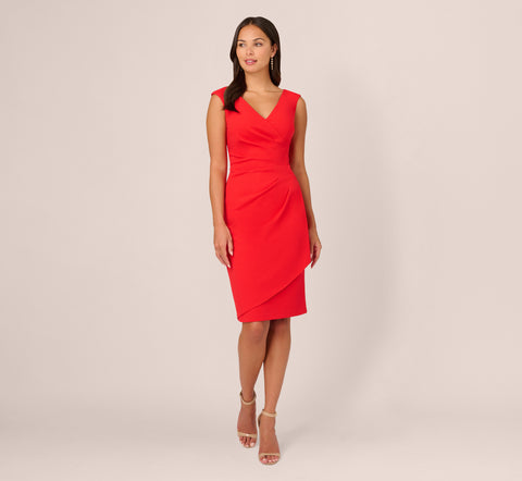 Crepe Sheath Dress With Draped Details In Red Crush