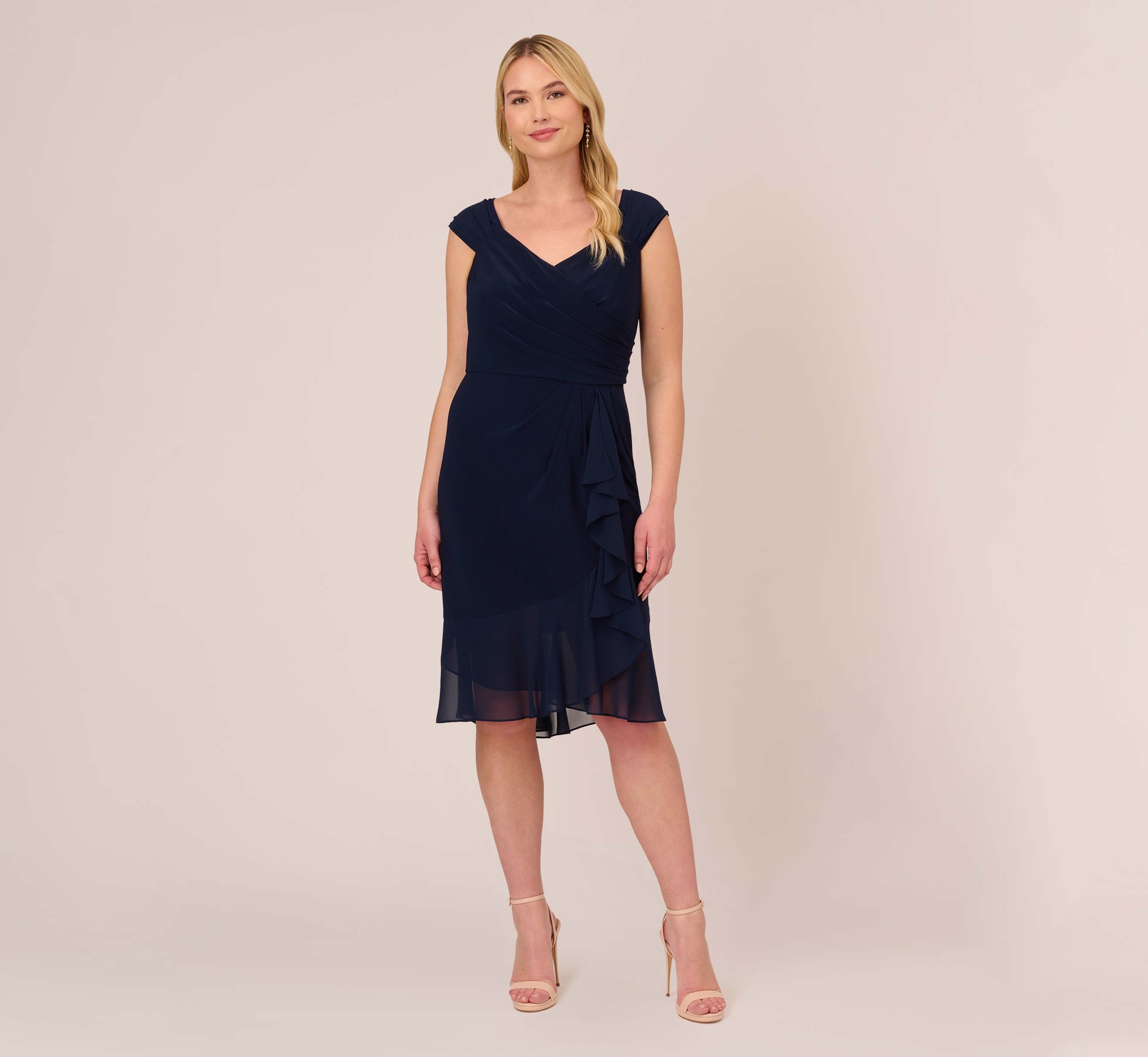 Plus Size Chiffon And Jersey Flounce Draped Dress With Pleated