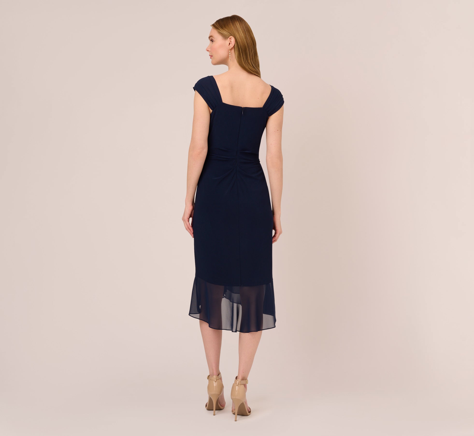 Chiffon And Jersey Flounce Draped Dress With Pleated Details In