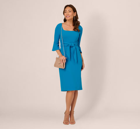 Stretch Knit Crepe Tie-Front Midi-Length Sheath Dress In Deep Cerulean –  Adrianna Papell