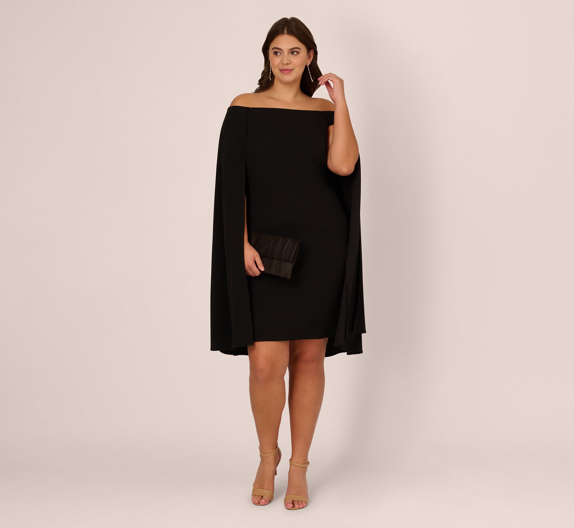 Plus Size Off The Shoulder Cape Dress In Black Adrianna Papell