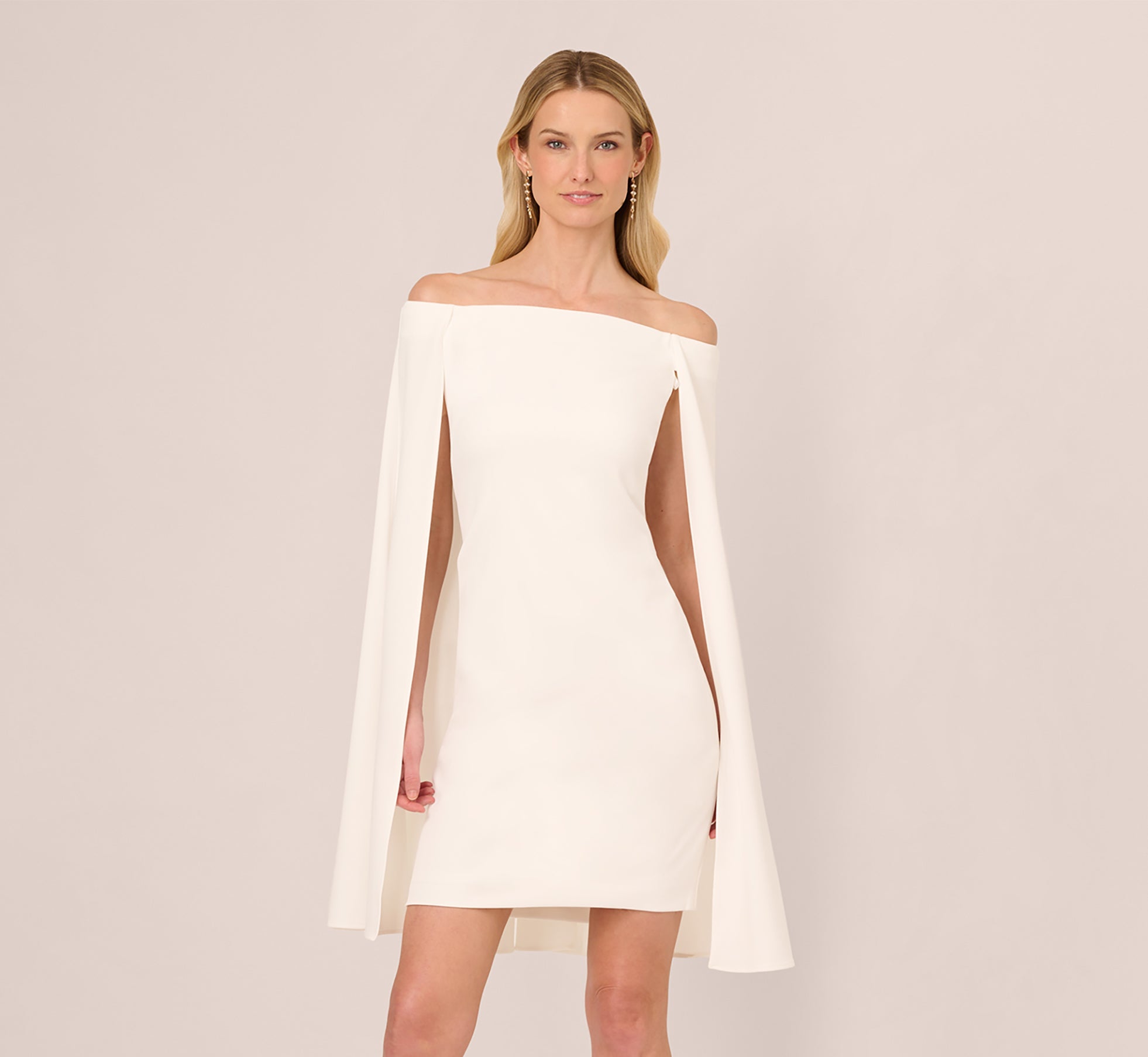 Off The Shoulder Cape Dress In Ivory 1