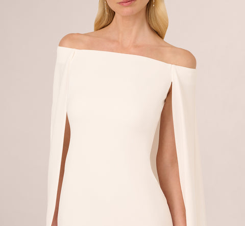 Off The Shoulder Cape Dress In Ivory