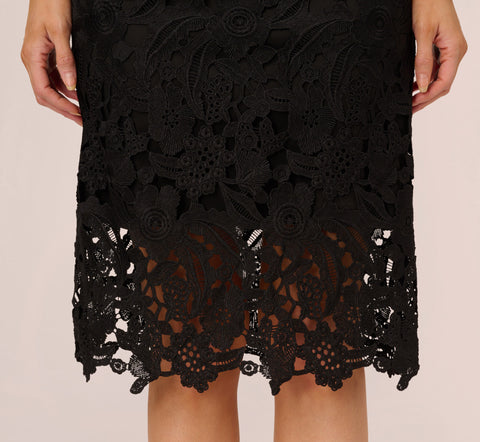 One Shoulder Lace Sheath Dress With Bow Accent In Black