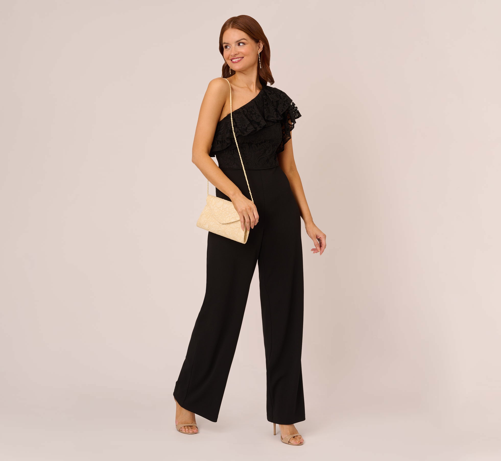 Adrianna papell one store shoulder crepe jumpsuit black