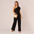 One Shoulder Crepe Jumpsuit With Lace Ruffle Details In Black