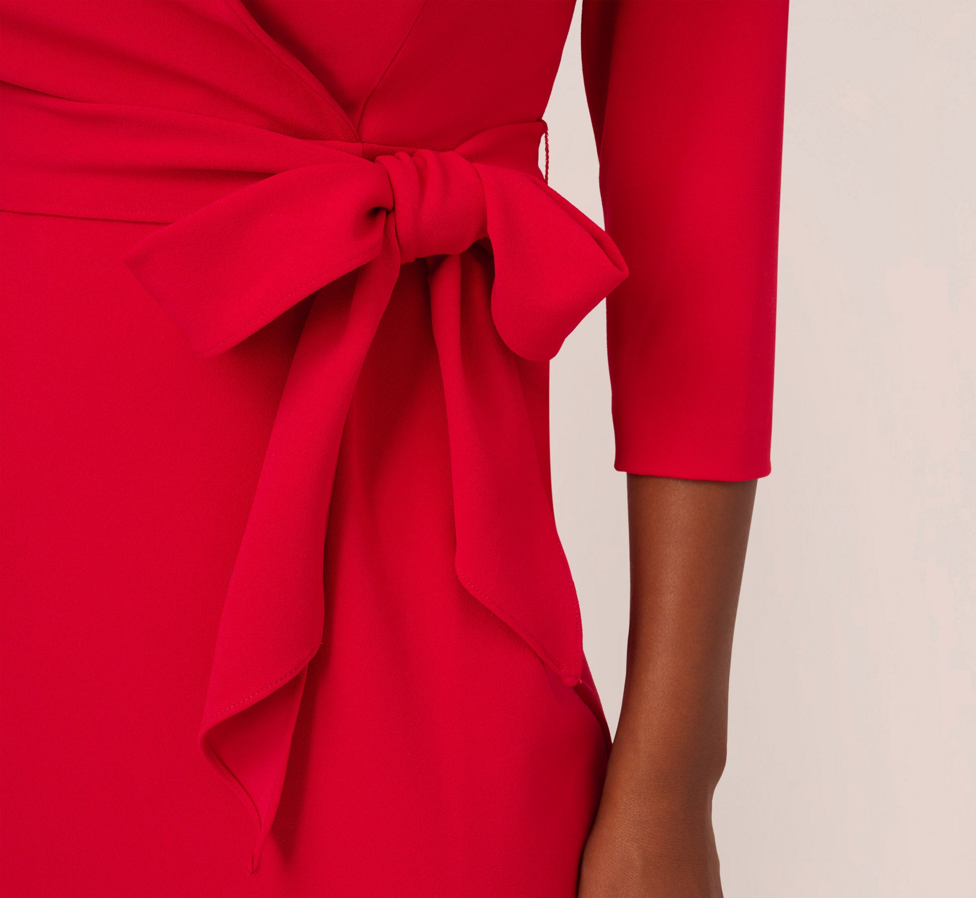 Wrap Front Dress With Three Quarter Sleeves In Hot Ruby Adrianna