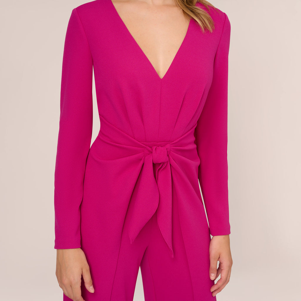 Lucie Tie-Back Long-Sleeve Jumpsuit in Carmine Floral