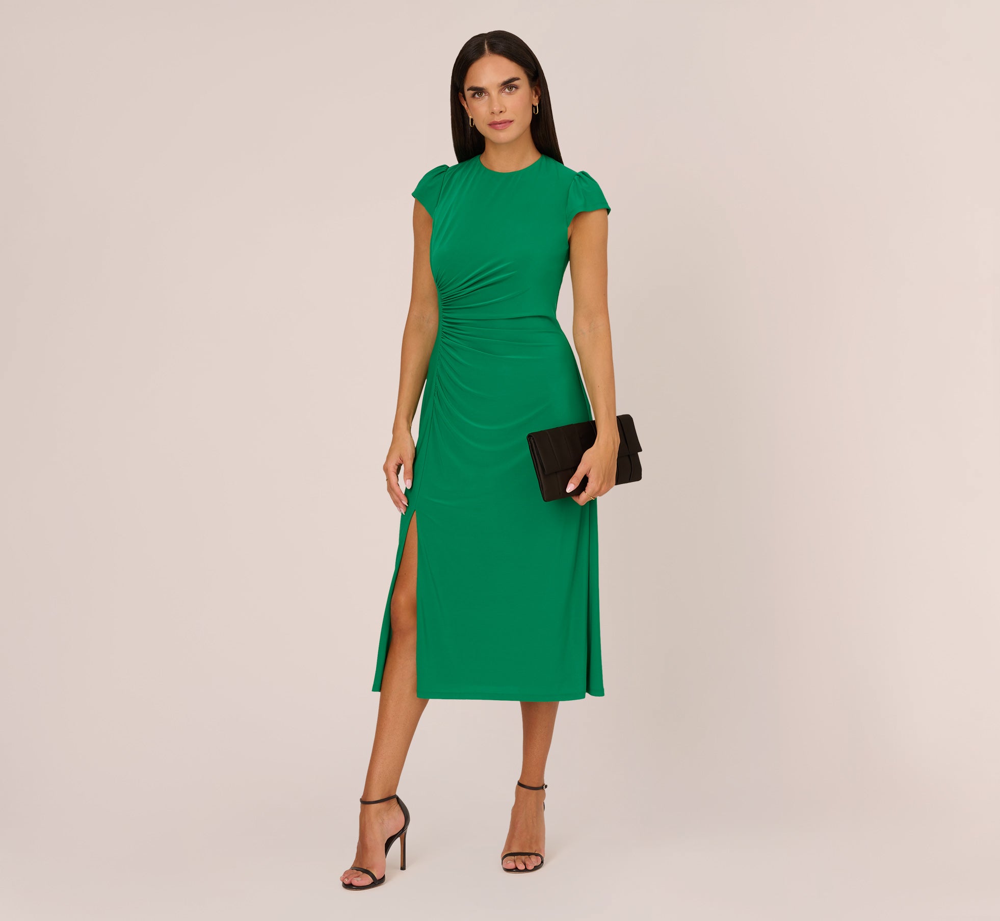 Jersey Midi Dress With Cap Sleeves In Vivid Green Adrianna Papell